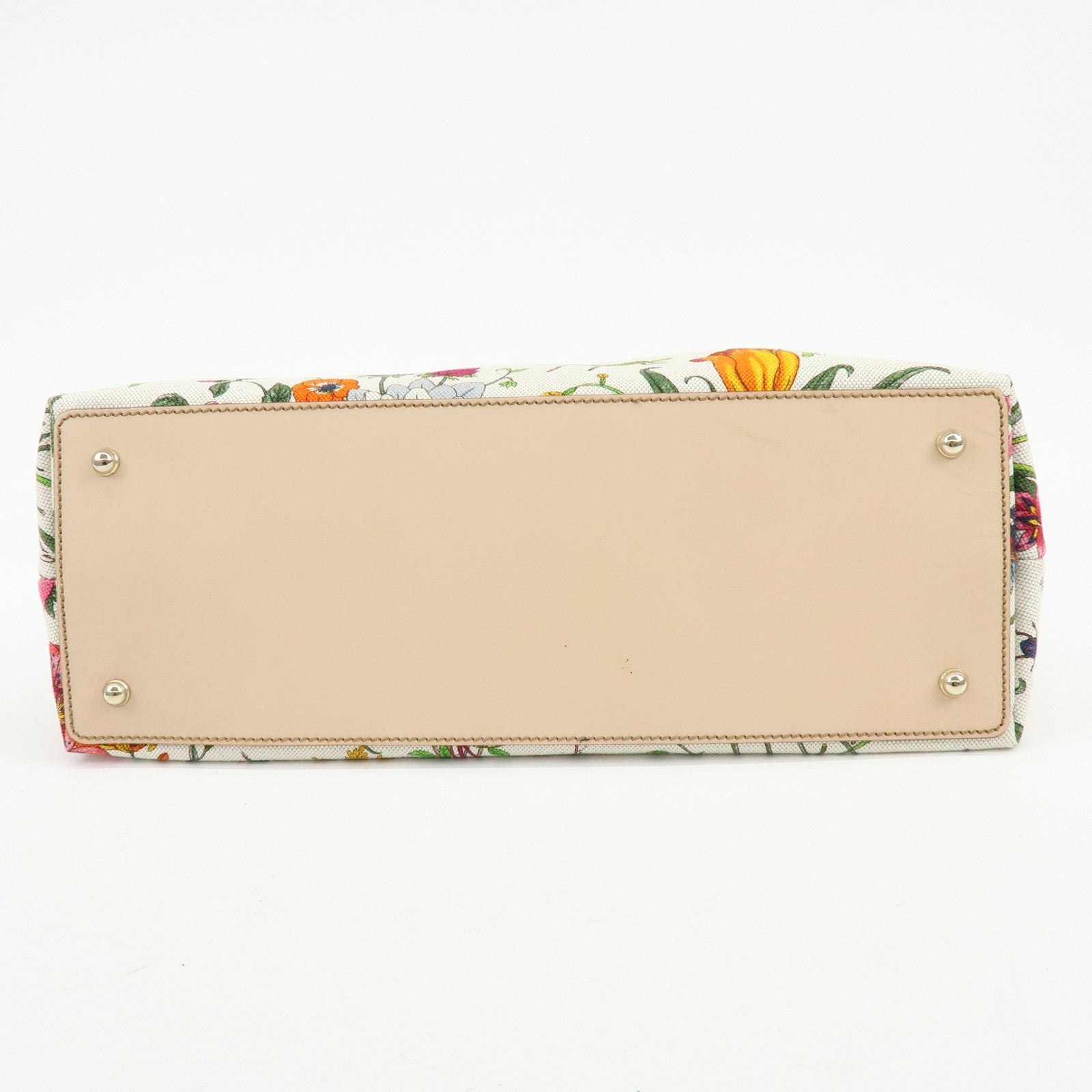 GUCCI Bamboo Flora Canvas Leather Hand Bag Multicolor Beige 137395