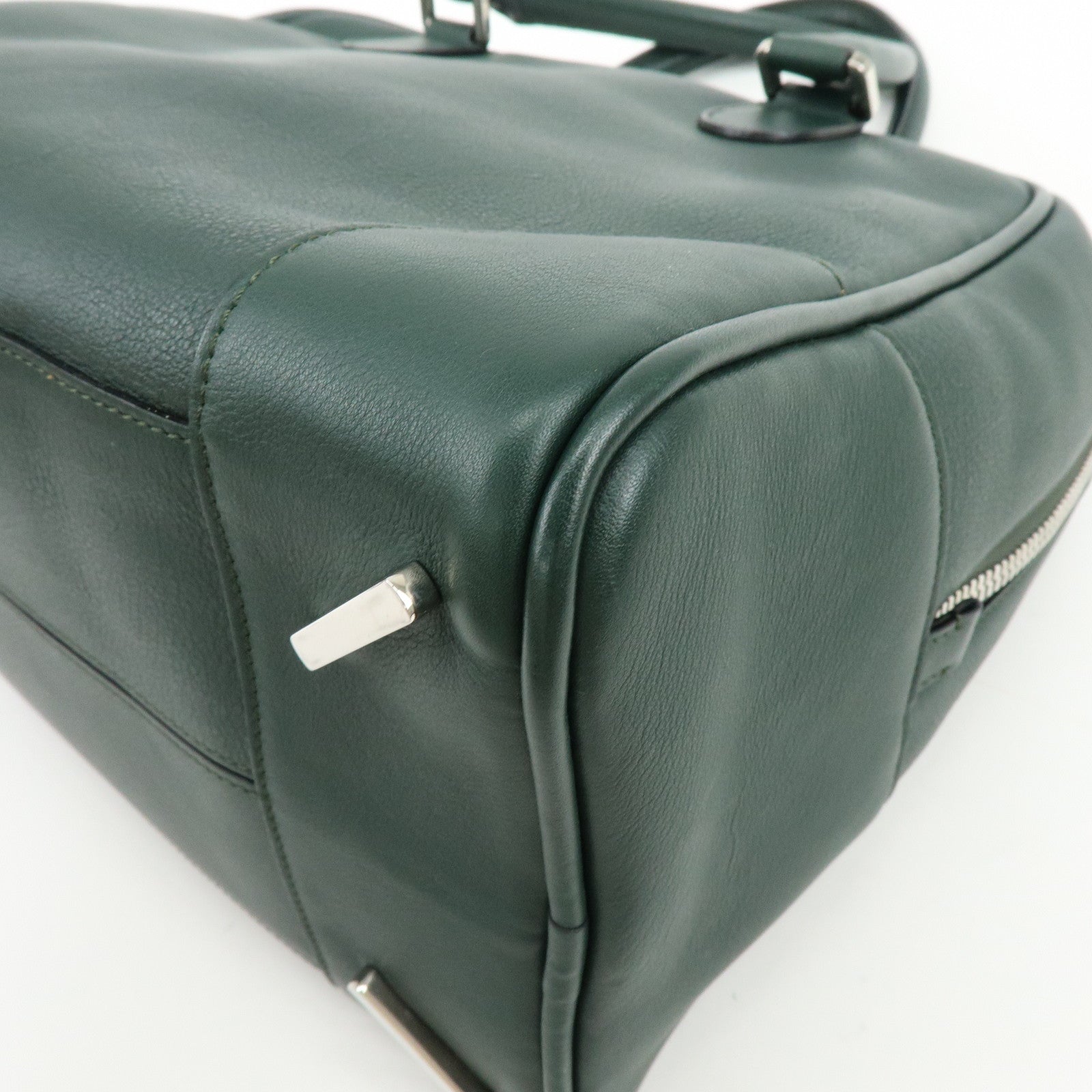 LOEWE Anagram Amazona Leather Boston Bag Hand Bag Dark Green