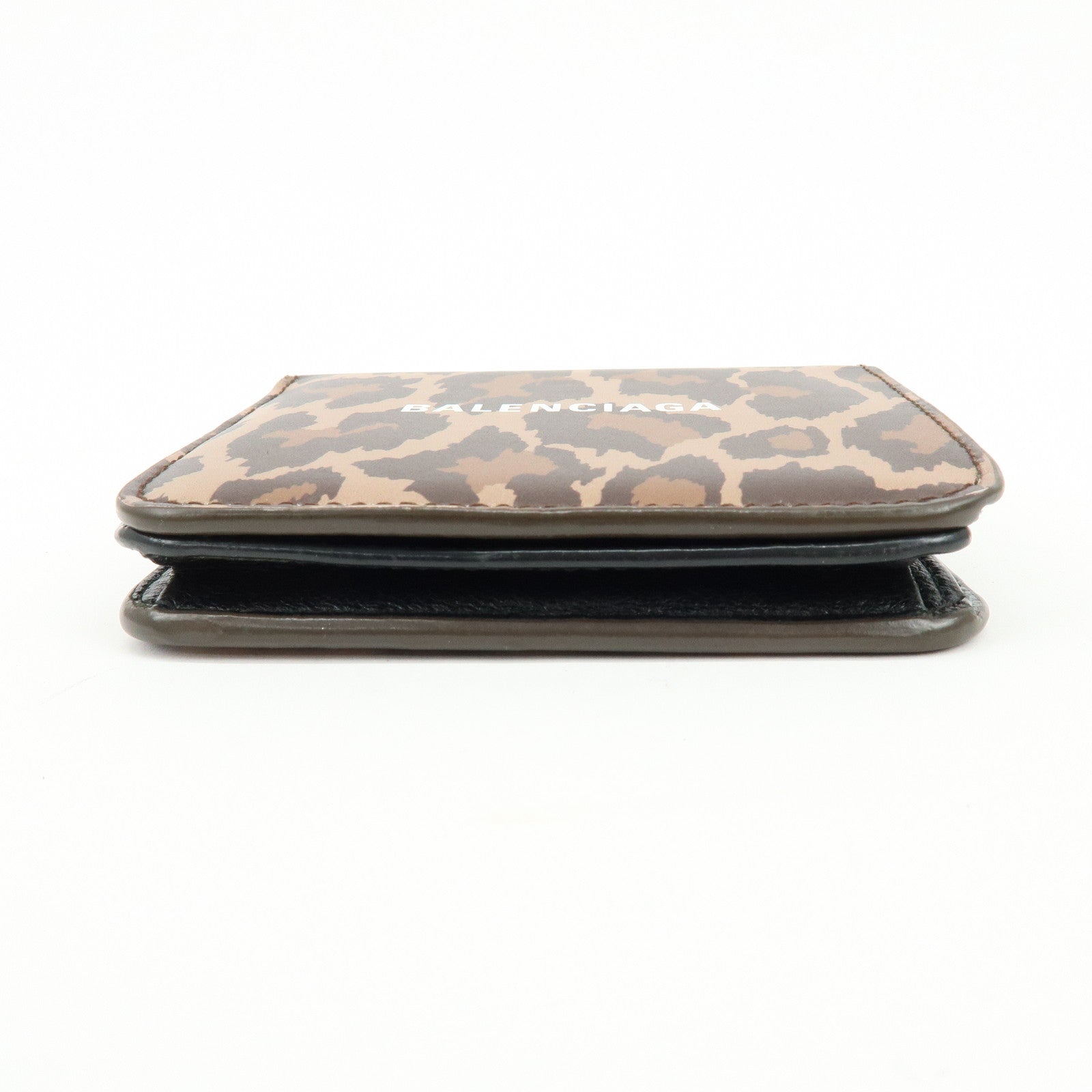 Balenciaga Leather Bi-Fold Compact Wallet Leopard Motif Brown
