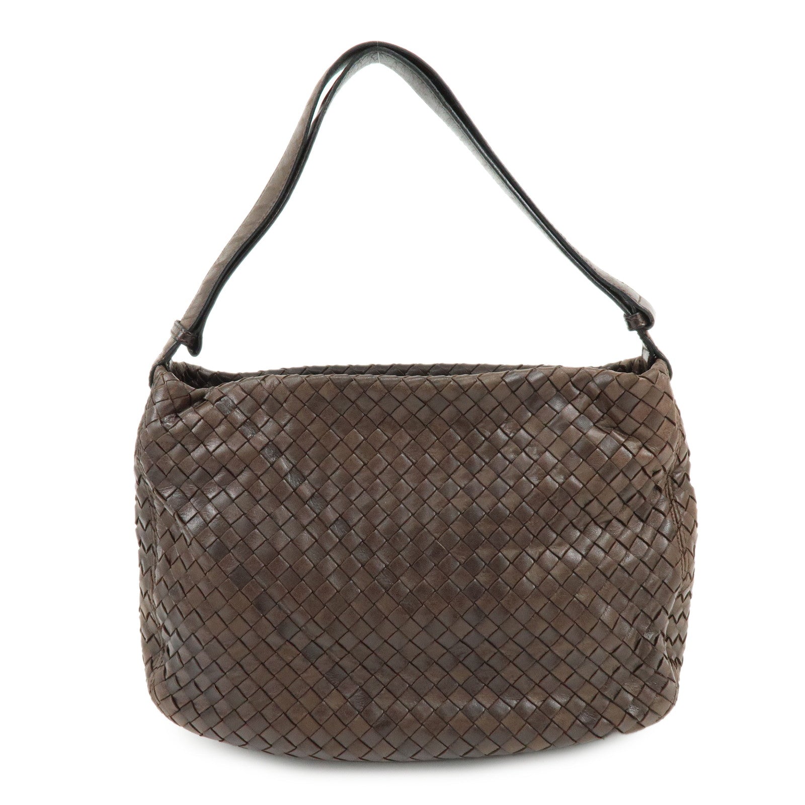 BOTTEGA VENETA Intrecciato Leather Shoulder Bag Hand Bag Brown