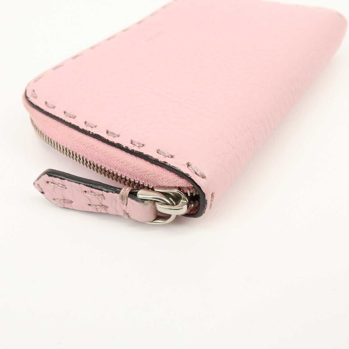FENDI Selleria Leather Compact Zippy Wallet Pink 8M0313