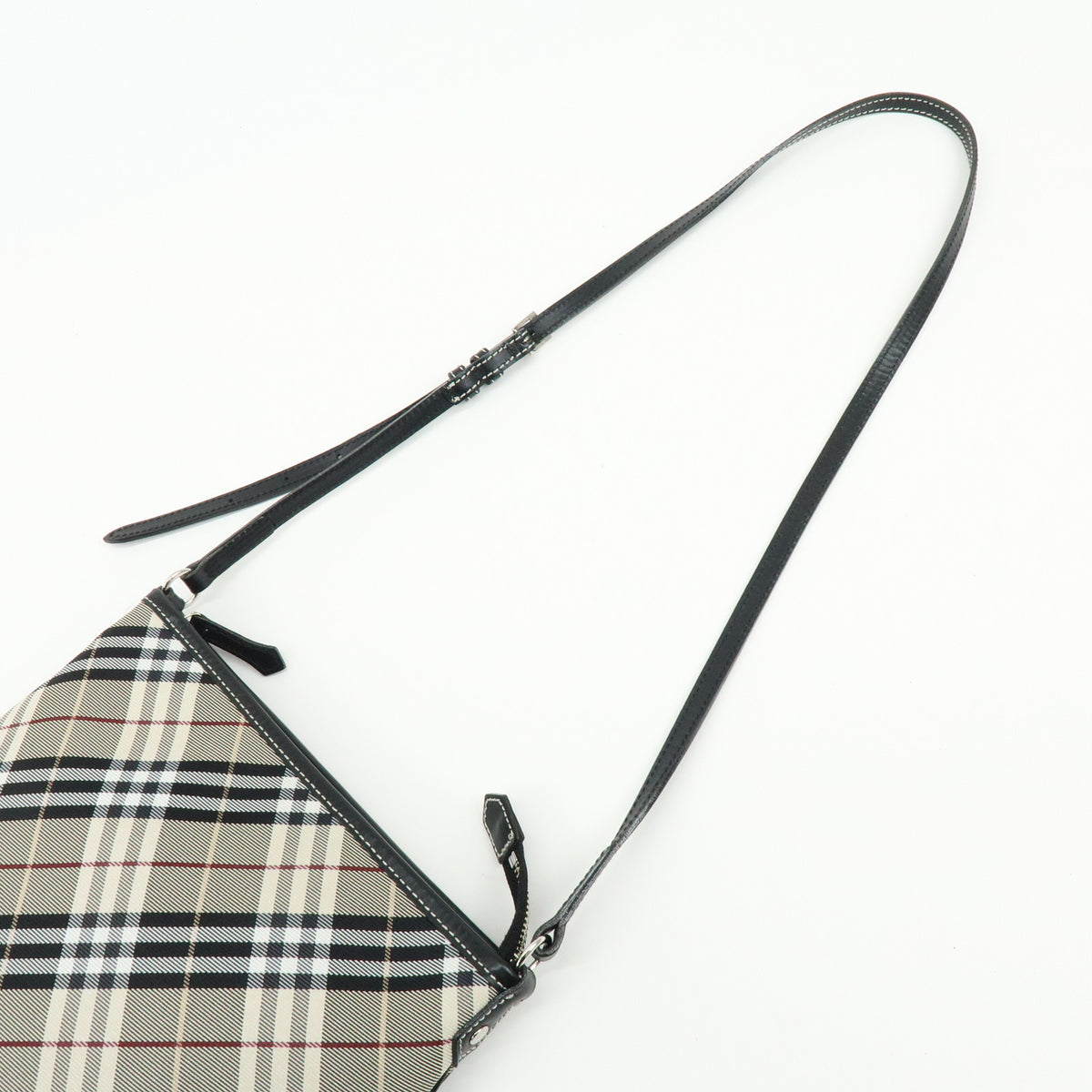 BURBERRY Blue Label Nova Plaid Canvas Leather Shoulder Bag Beige Black