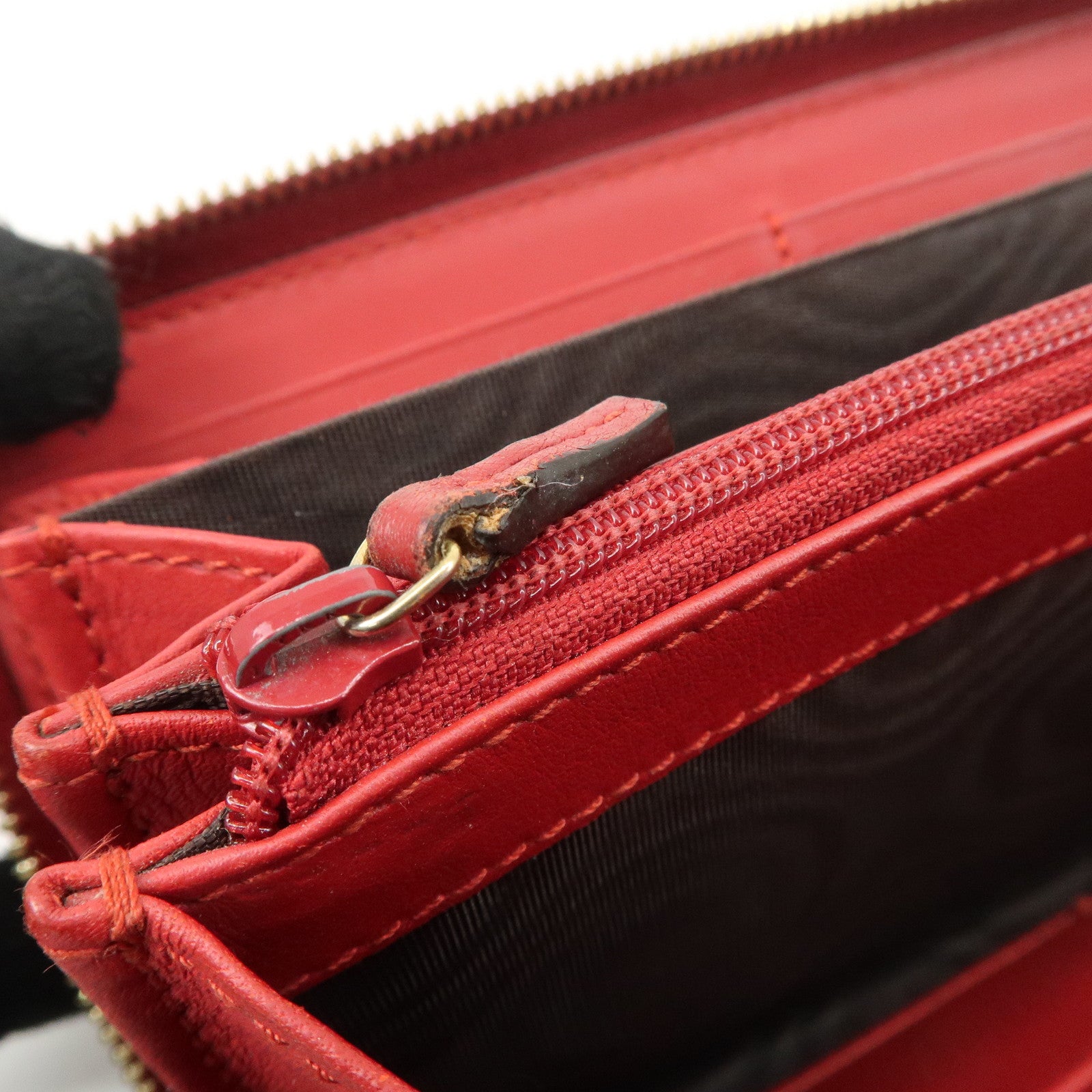 GUCCI Bamboo Leather Round Zippy Wallet Long Wallet Red Used