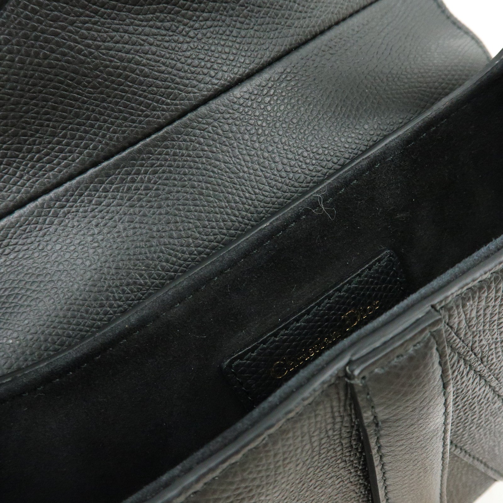 Christian Dior CD Logo Saddle Bag Leather Hand Bag Black