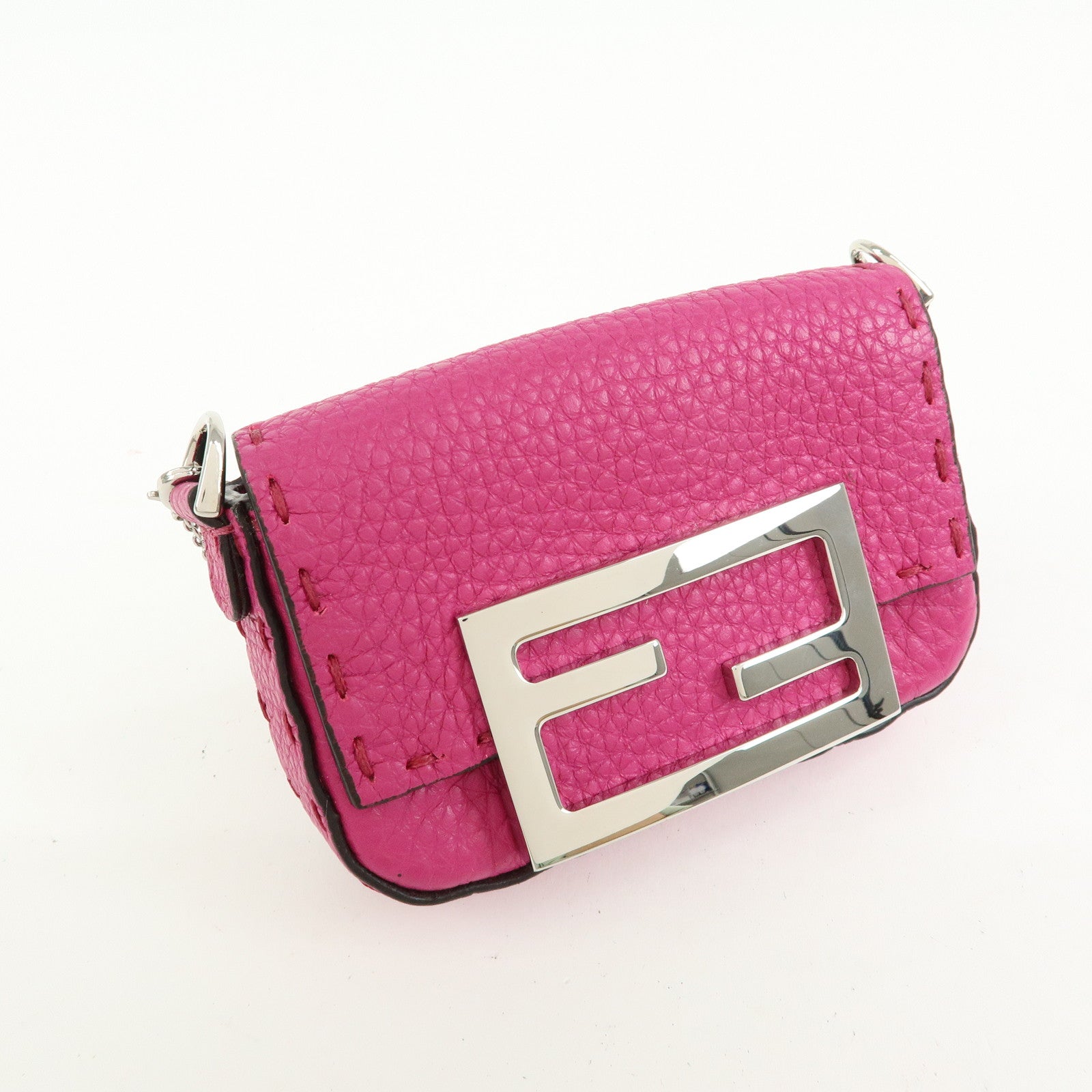FENDI Nano Baguette Leather Mini Chain Shoulder Bag Charm Pink 7AS045