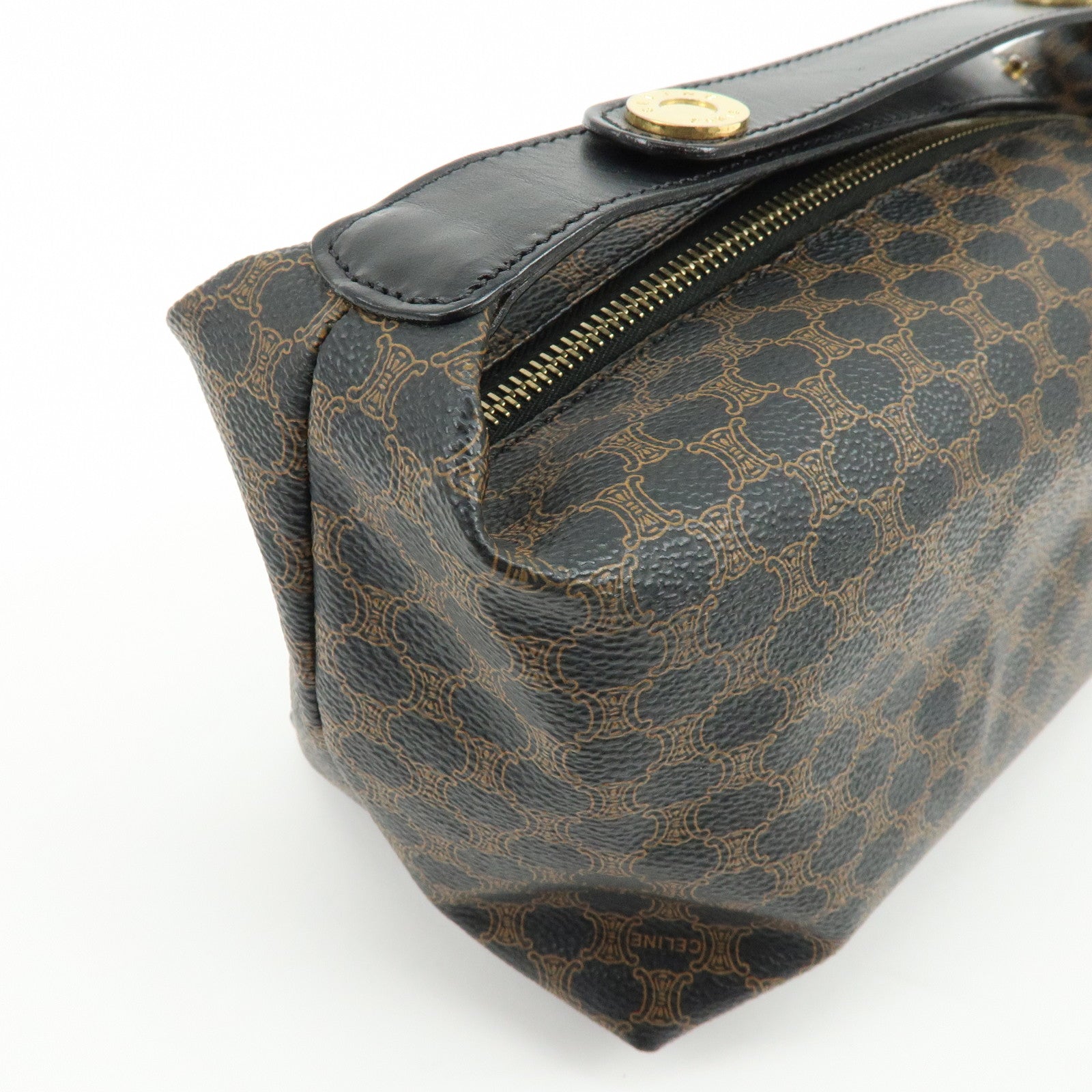 CELINE Macadam PVC Leather Hand Bag Pouch Black Brown