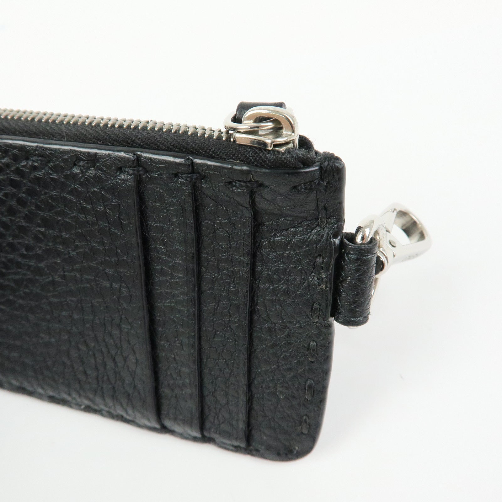 FENDI Selleria Calf Leather Card Case Coin Case Black 7M0343