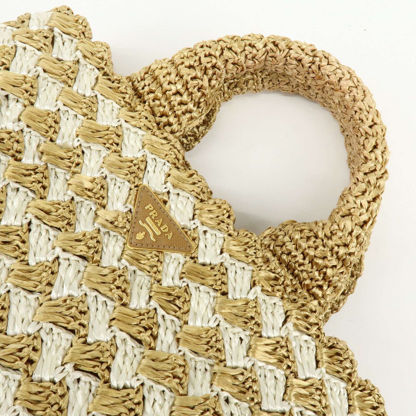 PRADA Traingle Logo Canapa Raffia Tote Bag Hand Bag Natural White