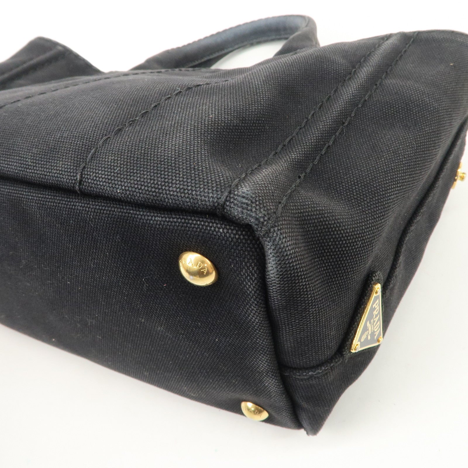 PRADA Logo Denim Canapa Canvas 2 Way Tote Bag Hand Bag Black B2642B Used