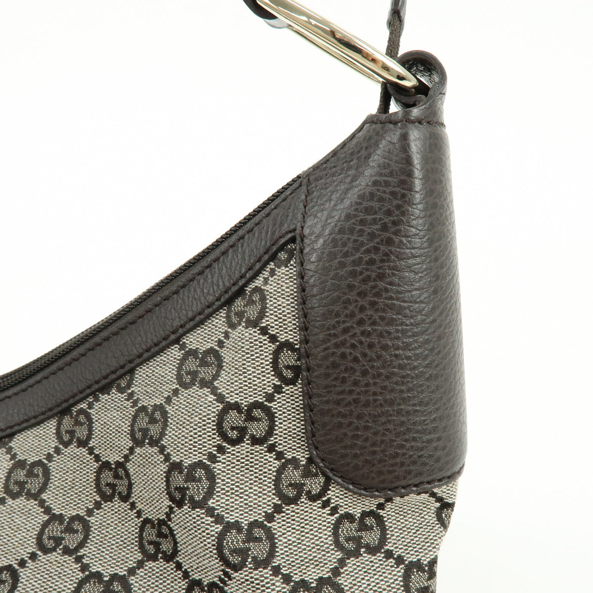 GUCCI GG Canvas Leather Shoulder Bag Dark Brown 257297