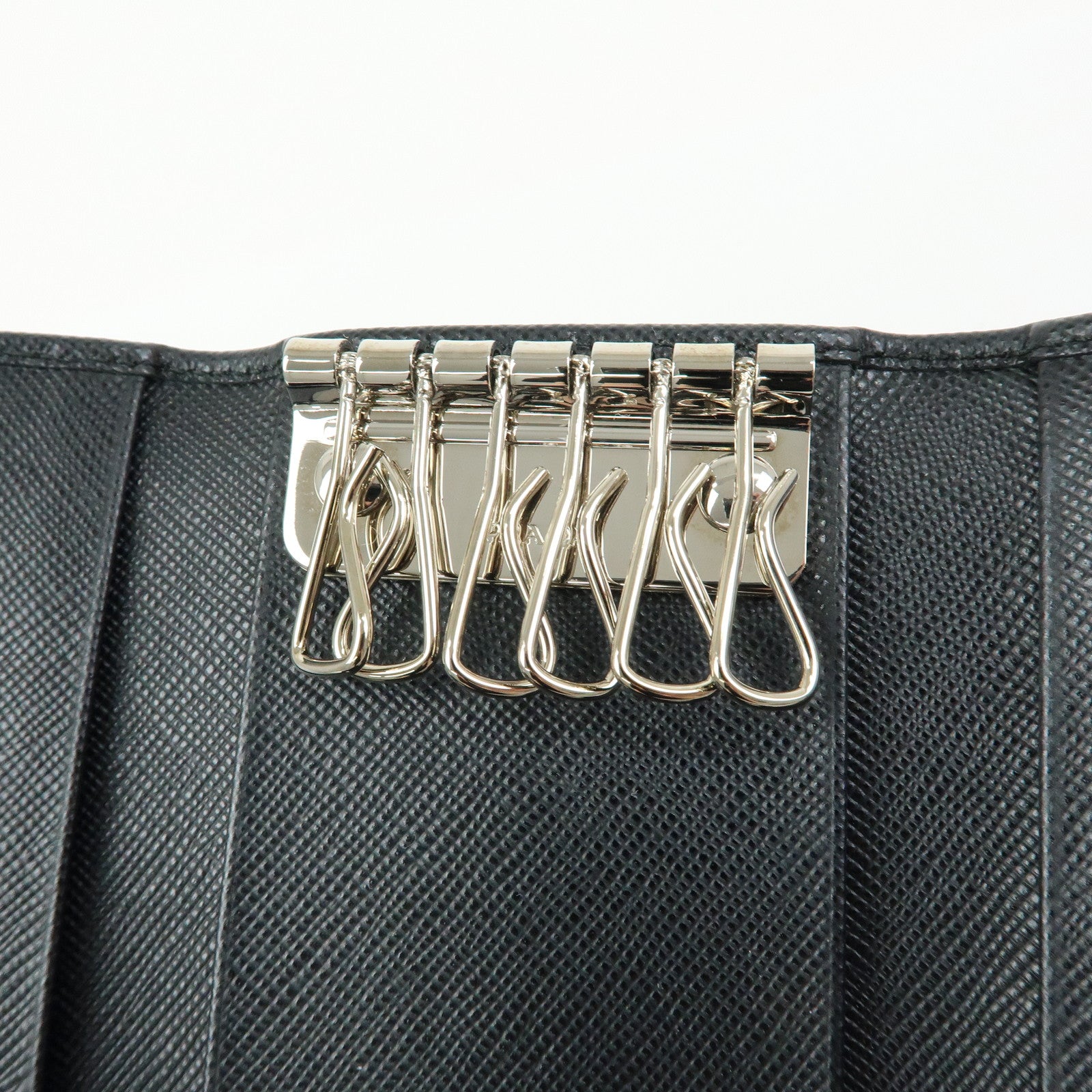 PRADA Saffiano Leather 6 Rings Key Case Key Holder Black