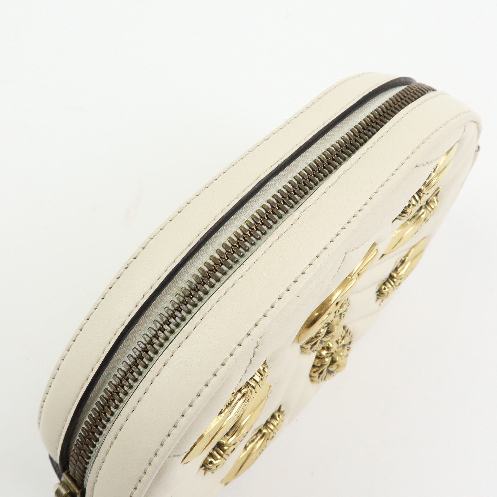 GUCCI GG Marmont Leather Waist Bag Lion Cicada Ivory 476434