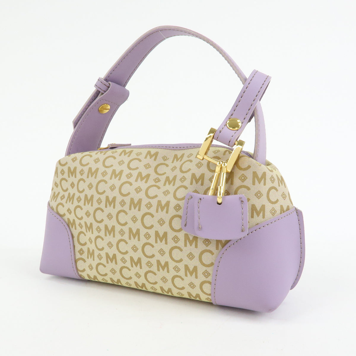 MCM Visetos Jacquard Canvas Leather Mini Hand Bag Beige Purple