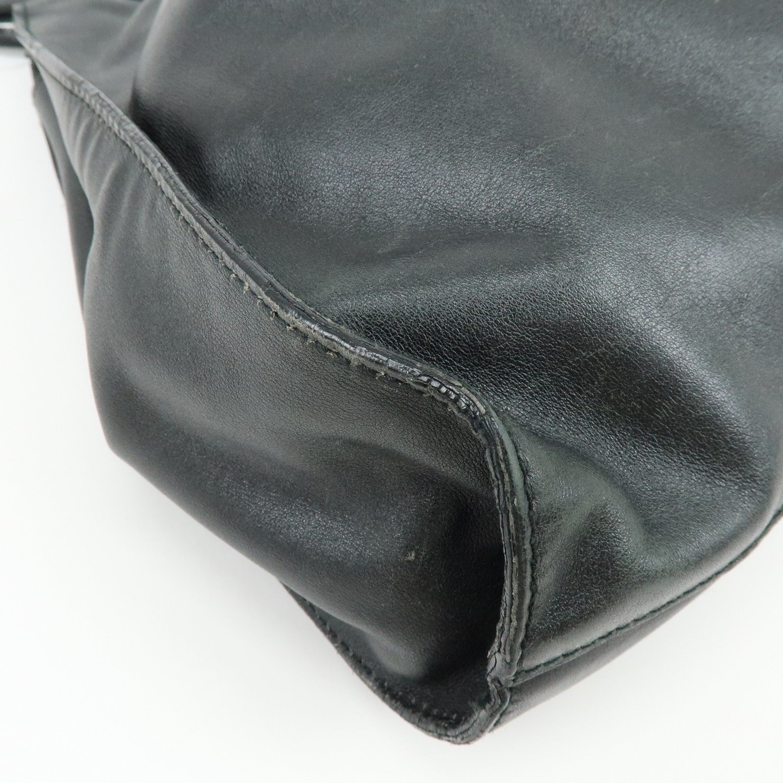GUCCI Leather Ruched Bag Shoulder Bag Hand Bag Black 76553