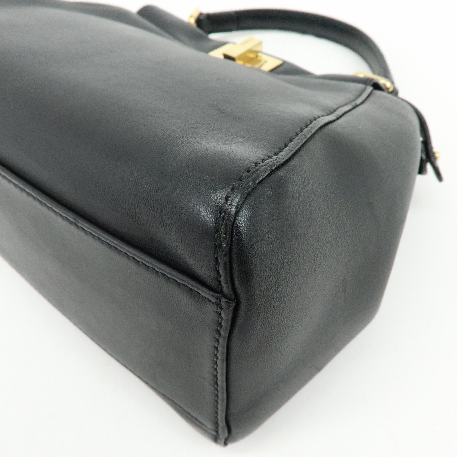 FENDI Peekaboo Mini Leather 2Way Shoulder Bag Hand Bag Black 8BN244