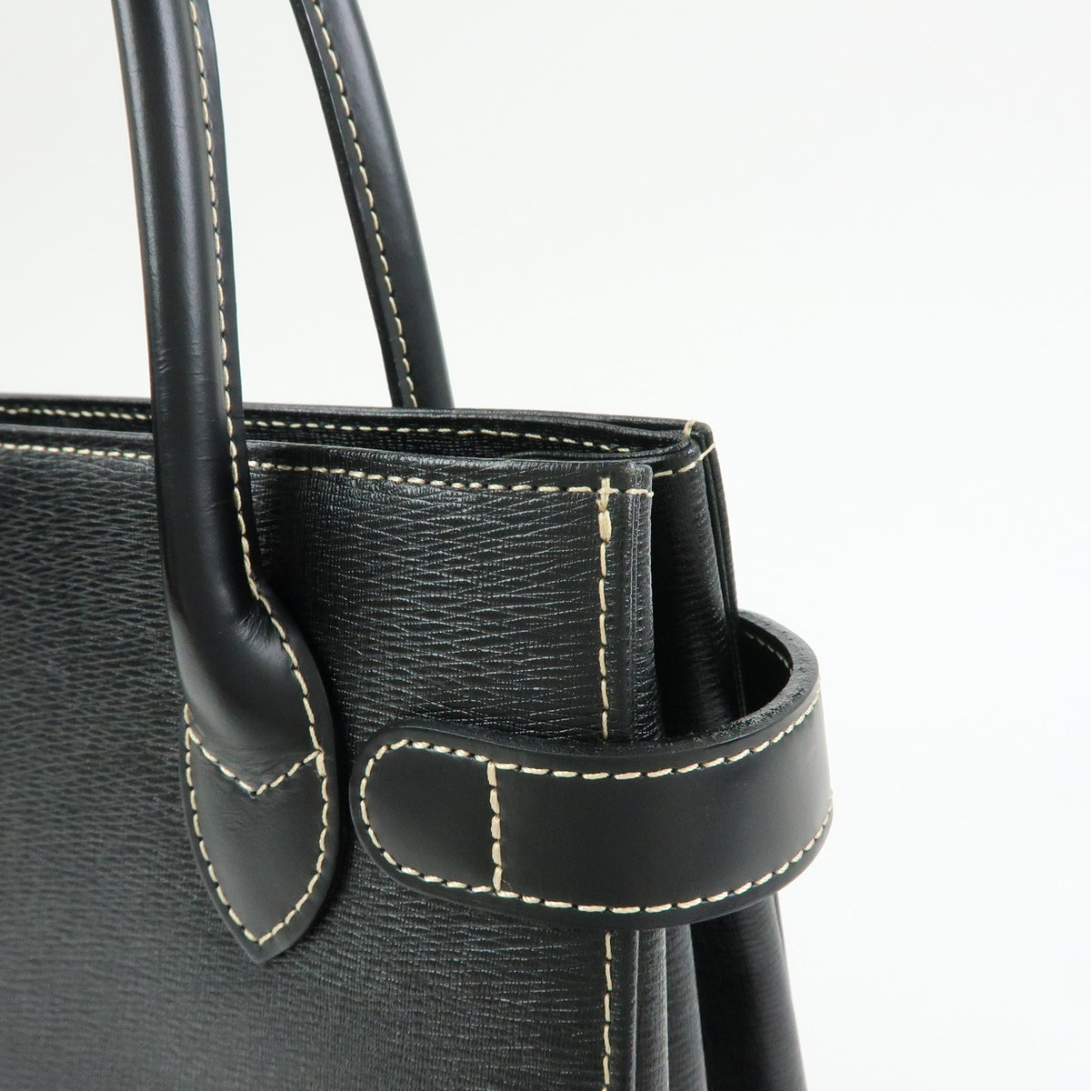 BURBERRY Nova Plaid Leather Hand Bag Tote Bag Side Belt Black