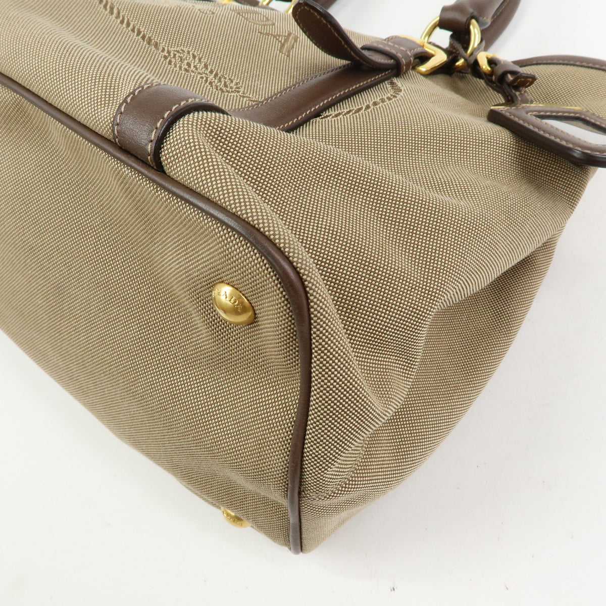 PRADA Triangle Logo Jacquard Canvas Leather 2Way Bag Hand Bag BN2832