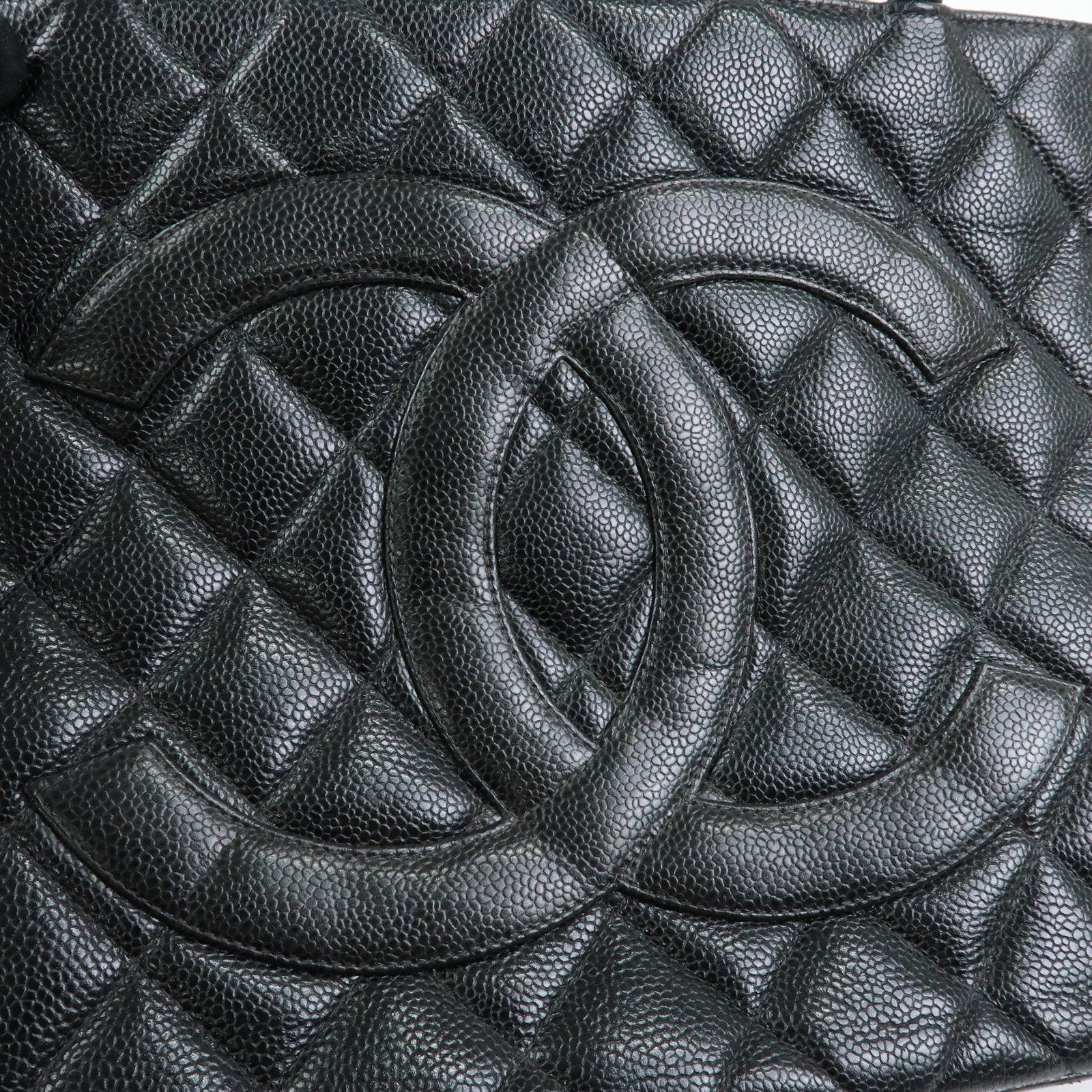 CHANEL Matelasse COCO Mark Caviarskin Medallion Tote Bag Black A01804