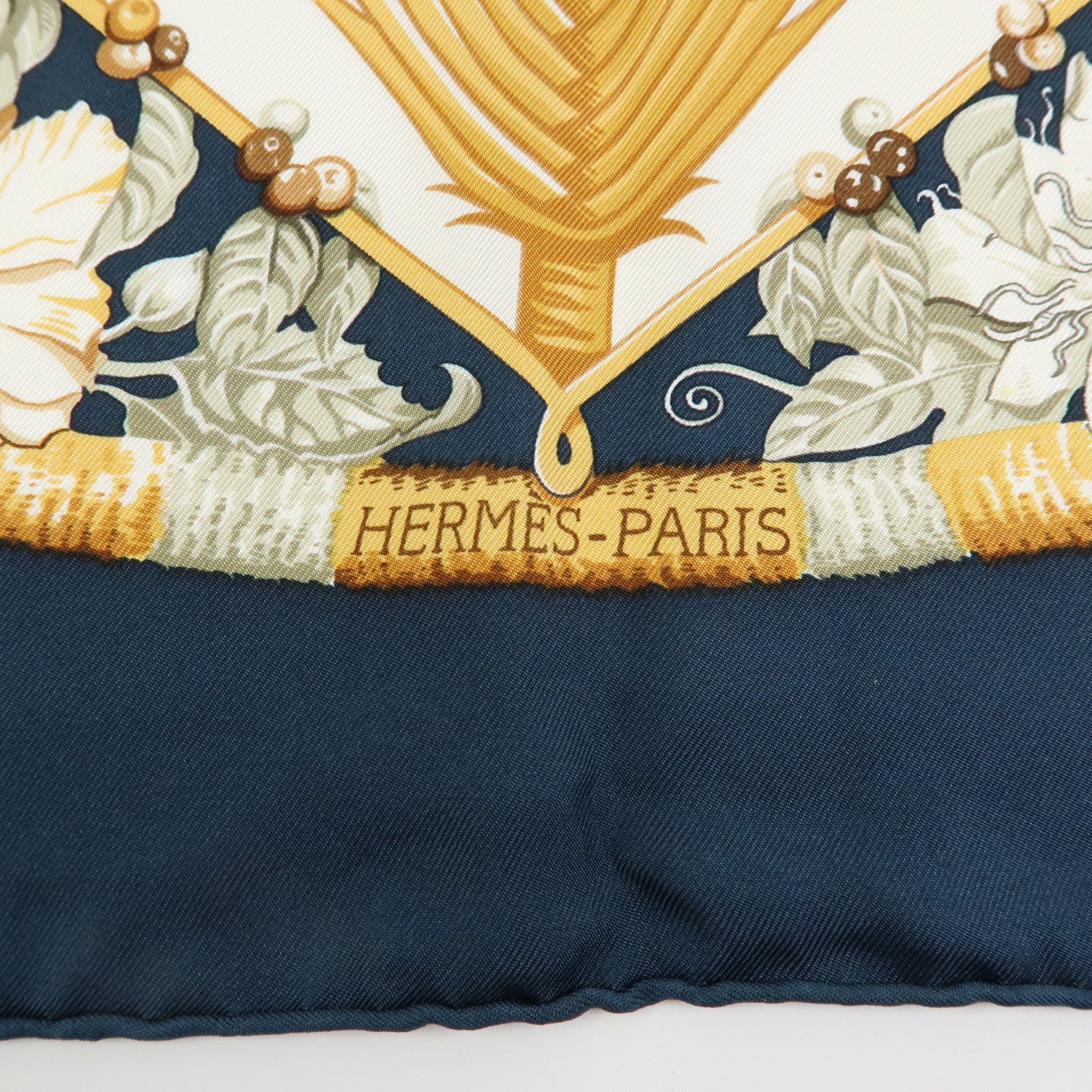 HERMES Carre 90 Silk 100% Scarf ALOHA Navy Light Brown