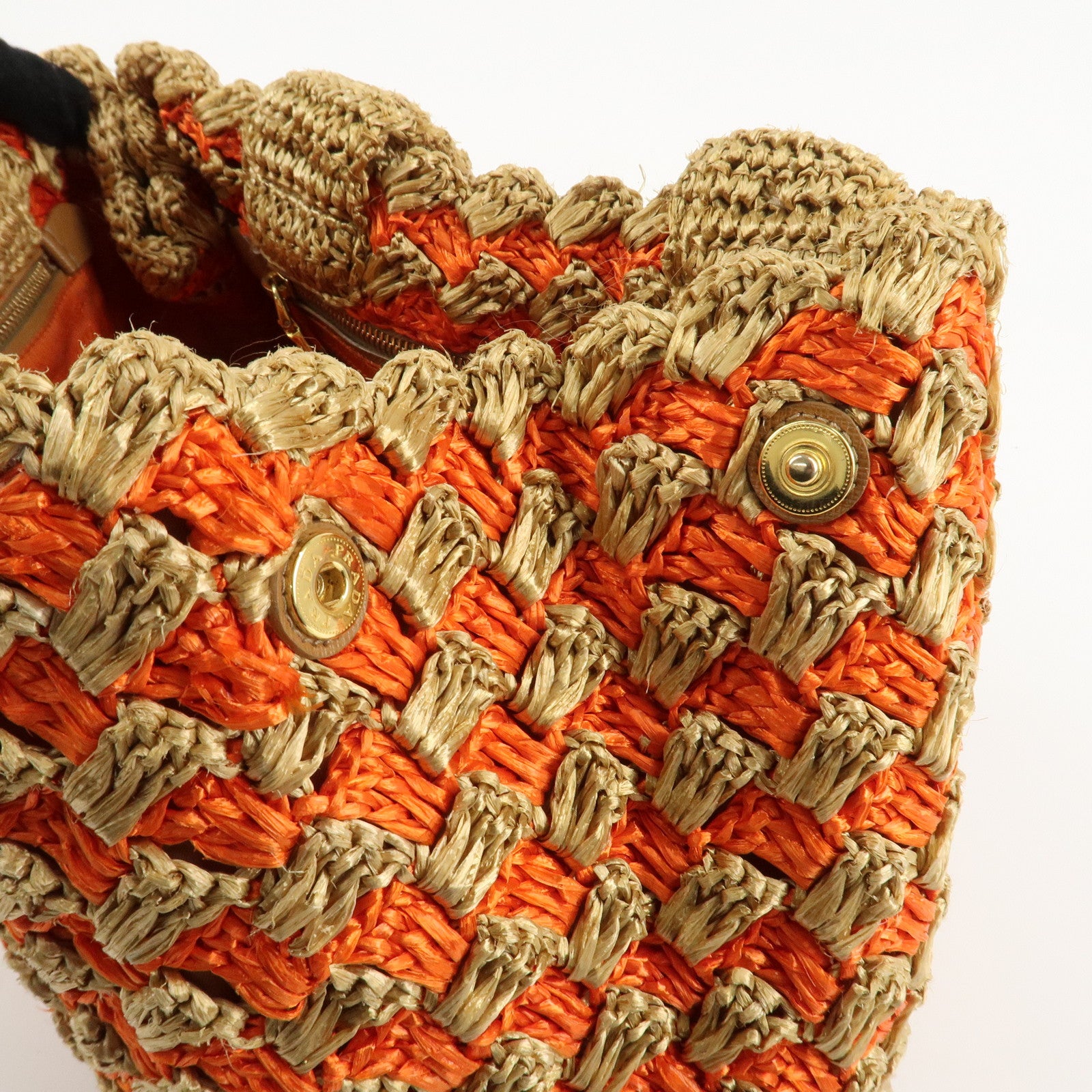 PRADA Triangl Logo Braded Tote Bag Hand Bag Orange Beige Used