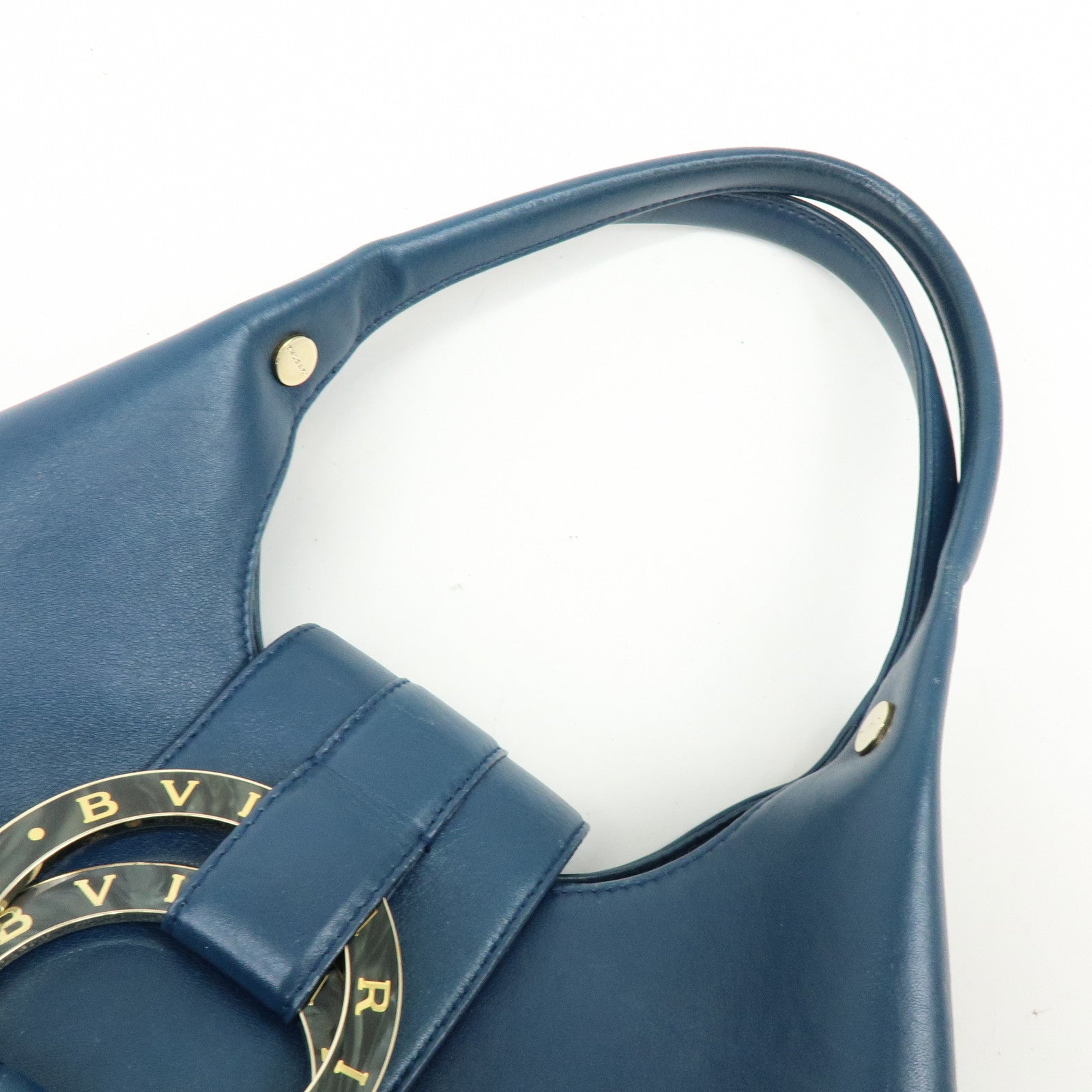 BVLGARI Chandra Leather Shoulder Bag Double Circle Ring Turquoise Blue