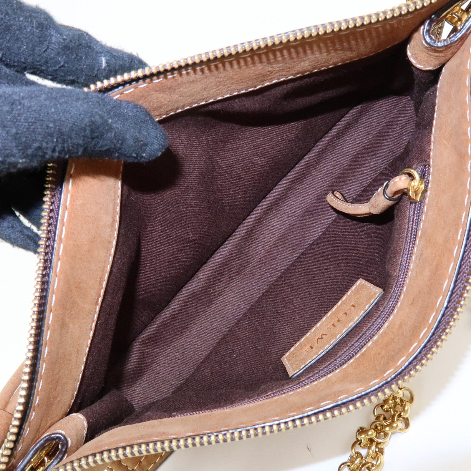 LOEWE Leather Crown Motif Chain Shoulder Bag Crossbody Bag Brown