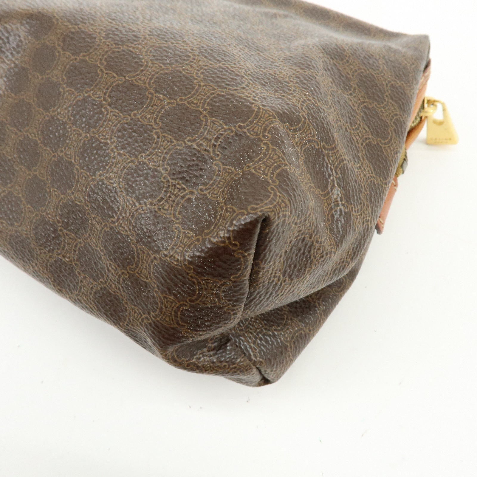 CELINE Macadam PVC Leather Pouch Cosmetic Pouch Brown