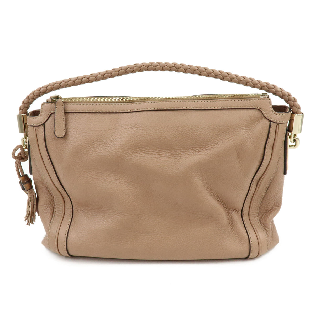 GUCCI Bamboo Leather Shoulder Bag Tassel Charm Pink Beige 269949