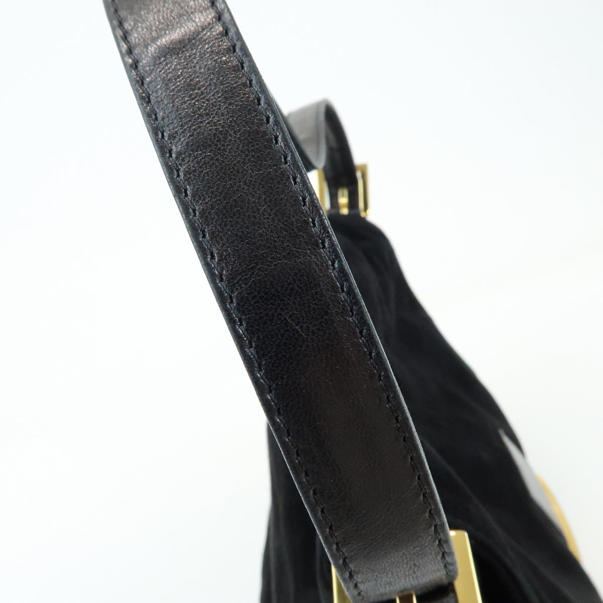 FENDI Mamma Baguette Suede Leather Shoulder Bag Black 26325