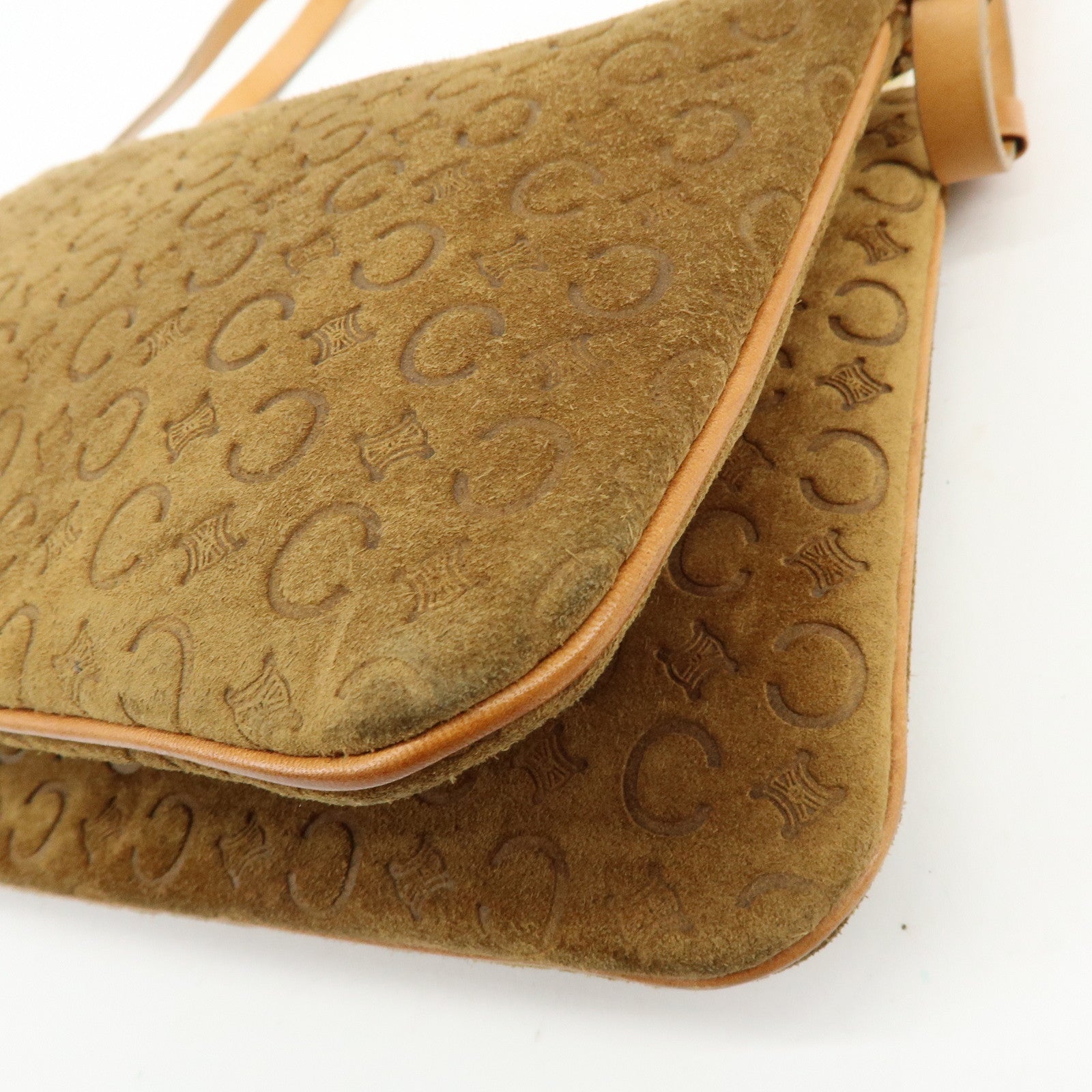 CELINE C Macadam Suede Leather Shoulder Bag Hand Bag Brown
