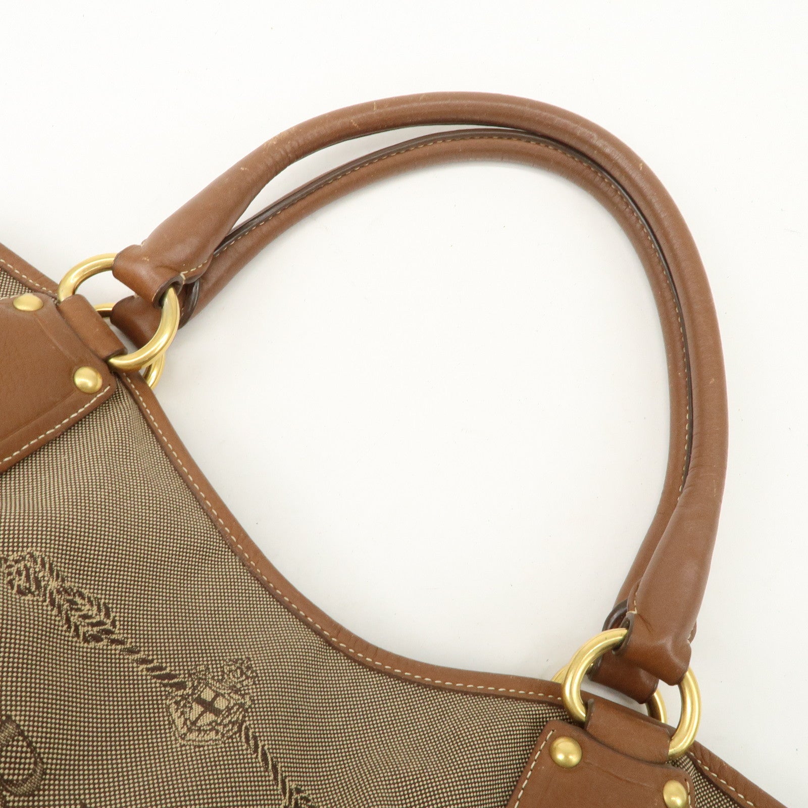 PRADA Logo Jacquard Leather Tote Bag Hand Bag Brown BR4635 Used