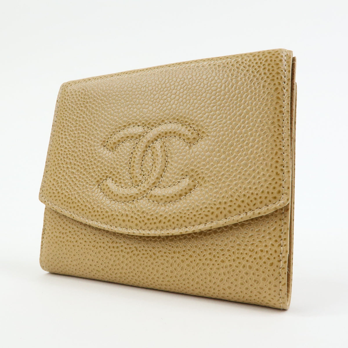 CHANEL COCO Mark Caviarskin W Hook Flap Compact Wallet Beige A13496