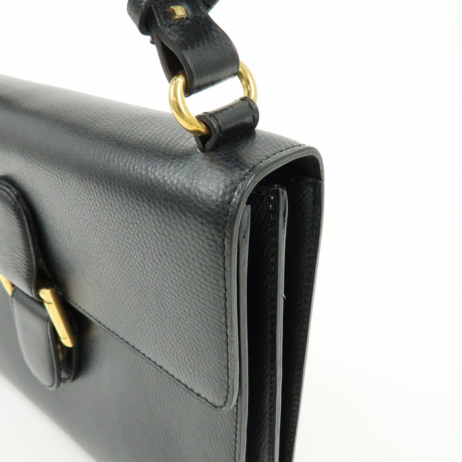 DELVAUX Leather Shoulder Bag Hand Bag Black