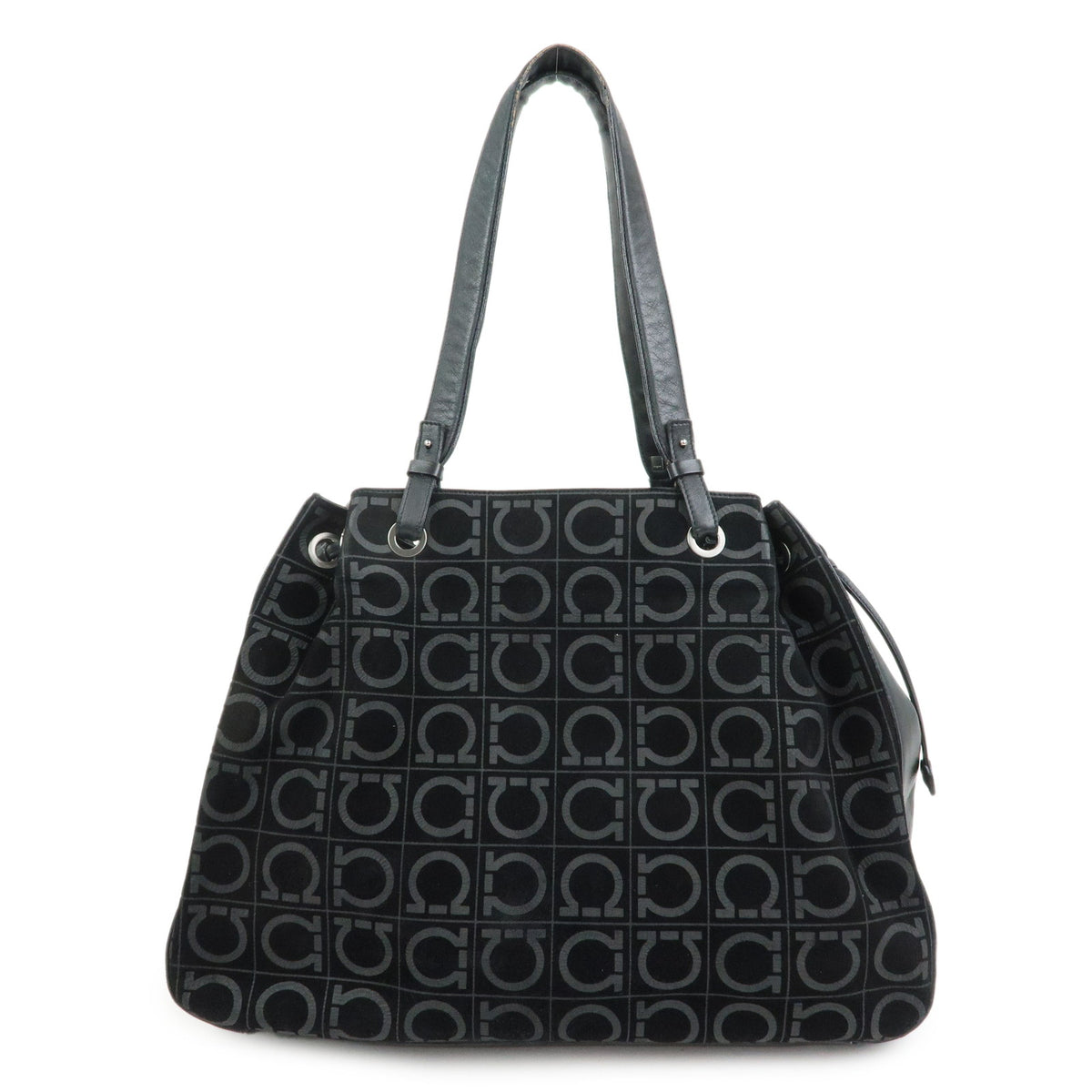 Ferragamo Gancini Suede Leather Shoulder Bag Tote Bag Black
