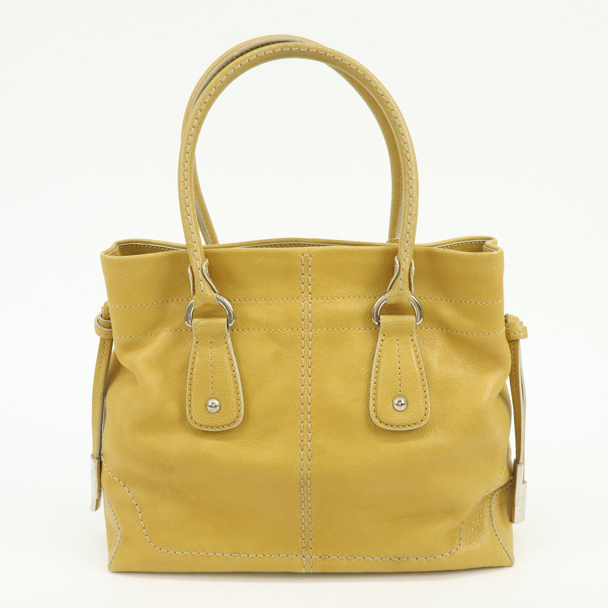 TOD'S Leather Tote Bag Shoulder Bag Hand Bag Stitches Mustard