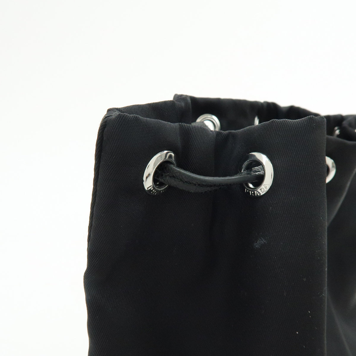 PRADA Triangle Logo Nylon Saffiano Leather Pouch Hand Bag Black 1NS369