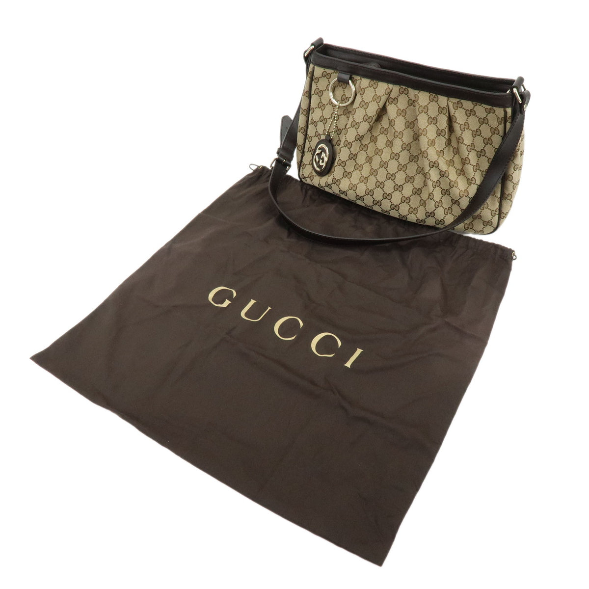 GUCCI Sukey Interlocking G GG Canvas Leather Shoulder Bag Brown 296834