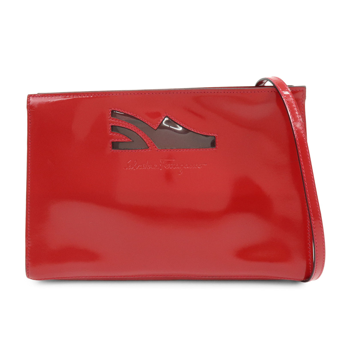 Ferragamo Patent Leather Shoulder Bag Crossbody Bag Red