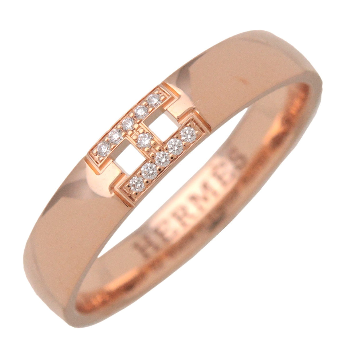 HERMES Ever Hercules 11P Diamond Ring K18 750PG Rose Gold #52 US6.25