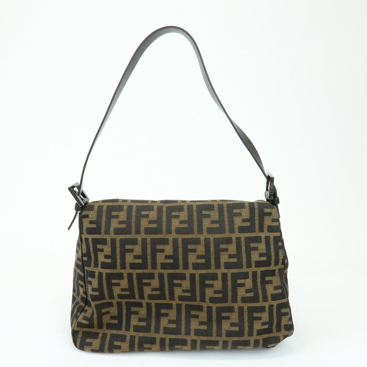 FENDI Mamma Baguette Zucca Canvas Leather Shoulder Bag Brown 8BR001