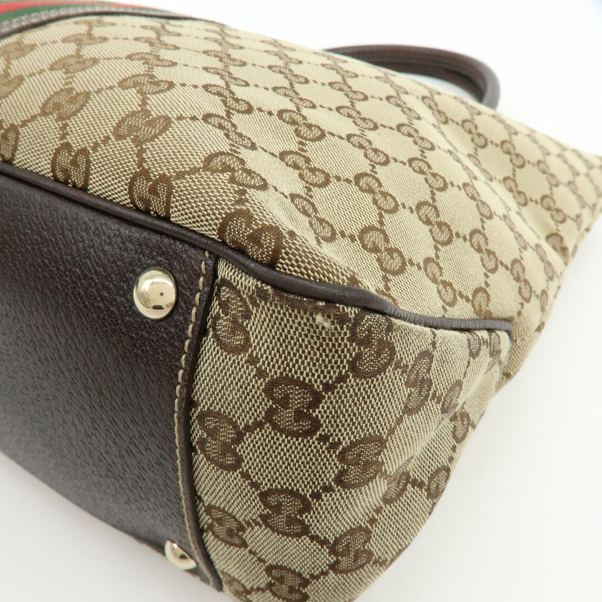 GUCCI Sherry GG Canvas Leather Tote Bag Shoulder Bag Beige Brown 162160