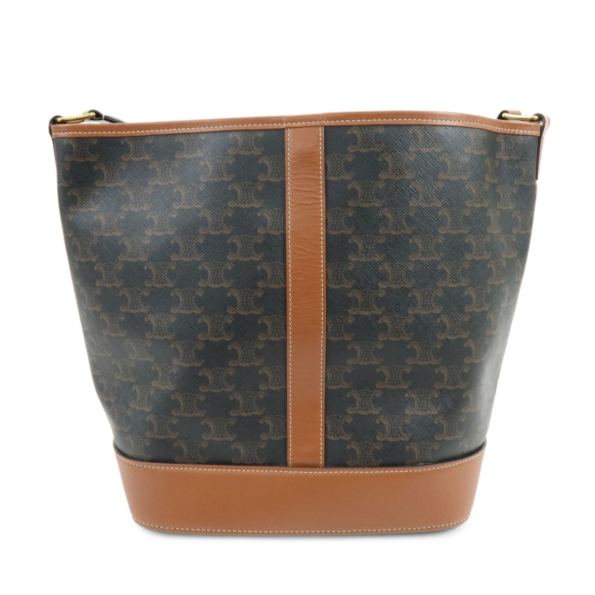 CELINE Triomphe Medium Bucket PVC Canvas Leather Shoulder Bag Tan Brown