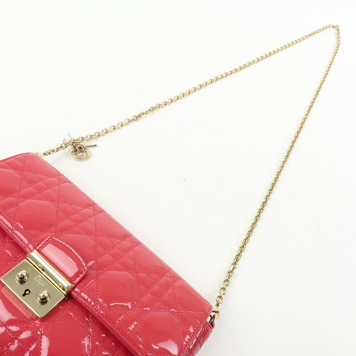 Christian Dior New Lock Cannage Patent Leather Chain Shoulder Bag Pink