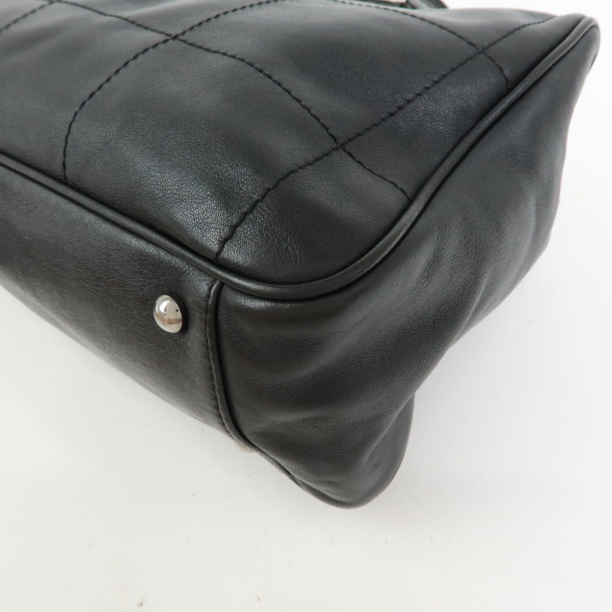 CHANEL Chocolate Bar Lamb Skin Mini Boston Bag Hand Bag Black A19989