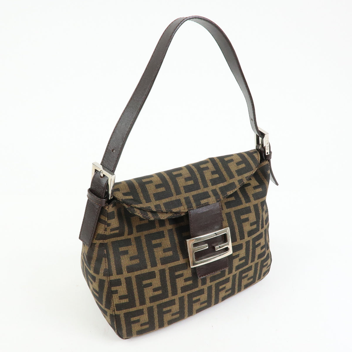 FENDI Zucca Canvas Leather Shoulder Bag Brown Black 125895