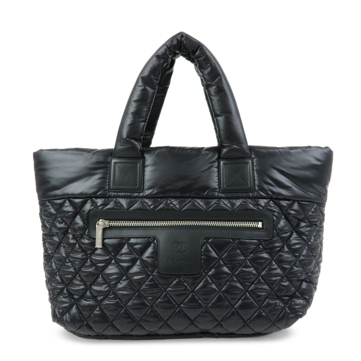 CHANEL COCO Cocoon Nylon Leather Tote Bag Hand Bag Black A48611