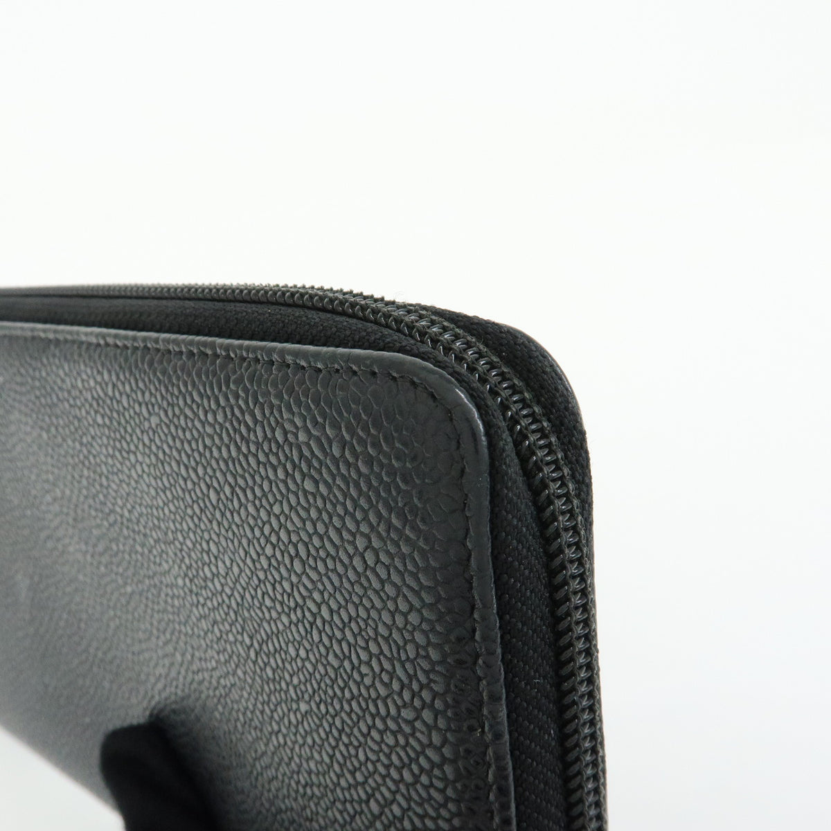 CHANEL COCO Mark Caviarskin Round Zippy Long Wallet Black A50071