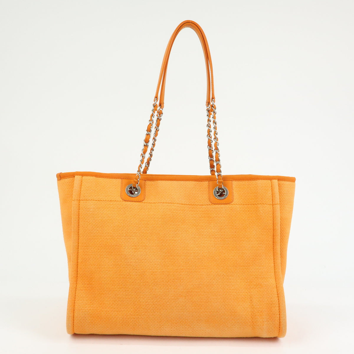 CHANEL Deauville MM Straw Leather Tote Bag Shoulder Bag Orange A67001
