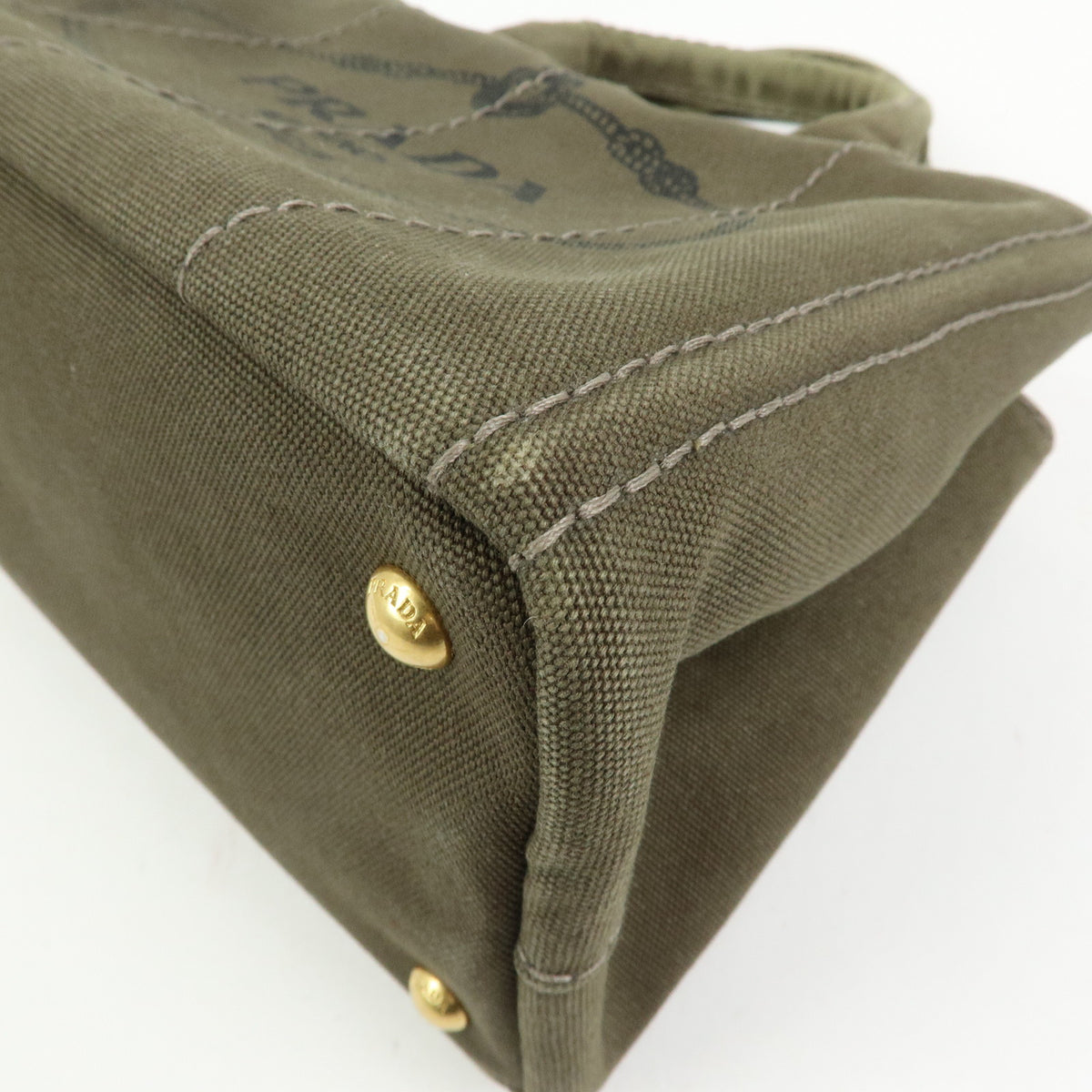 PRADA Triangle Logo Canapa Mini Canvas Tote Bag Hand Bag Khaki BN2439