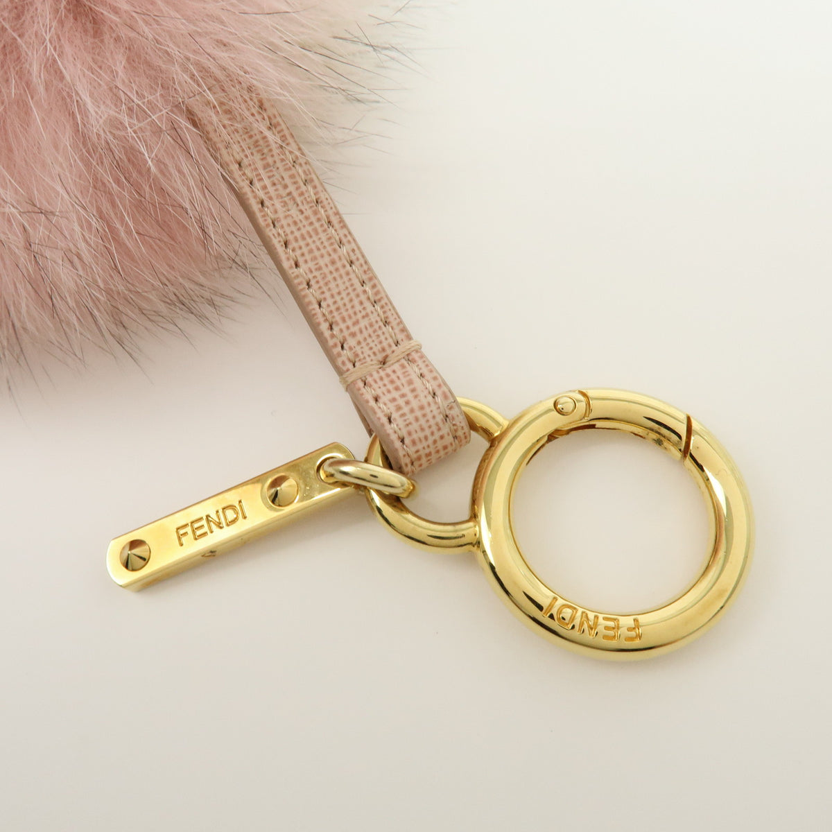 FENDI Pom Pom Fur Charm Key Chain Bag Charm Pink Beige 7AR259